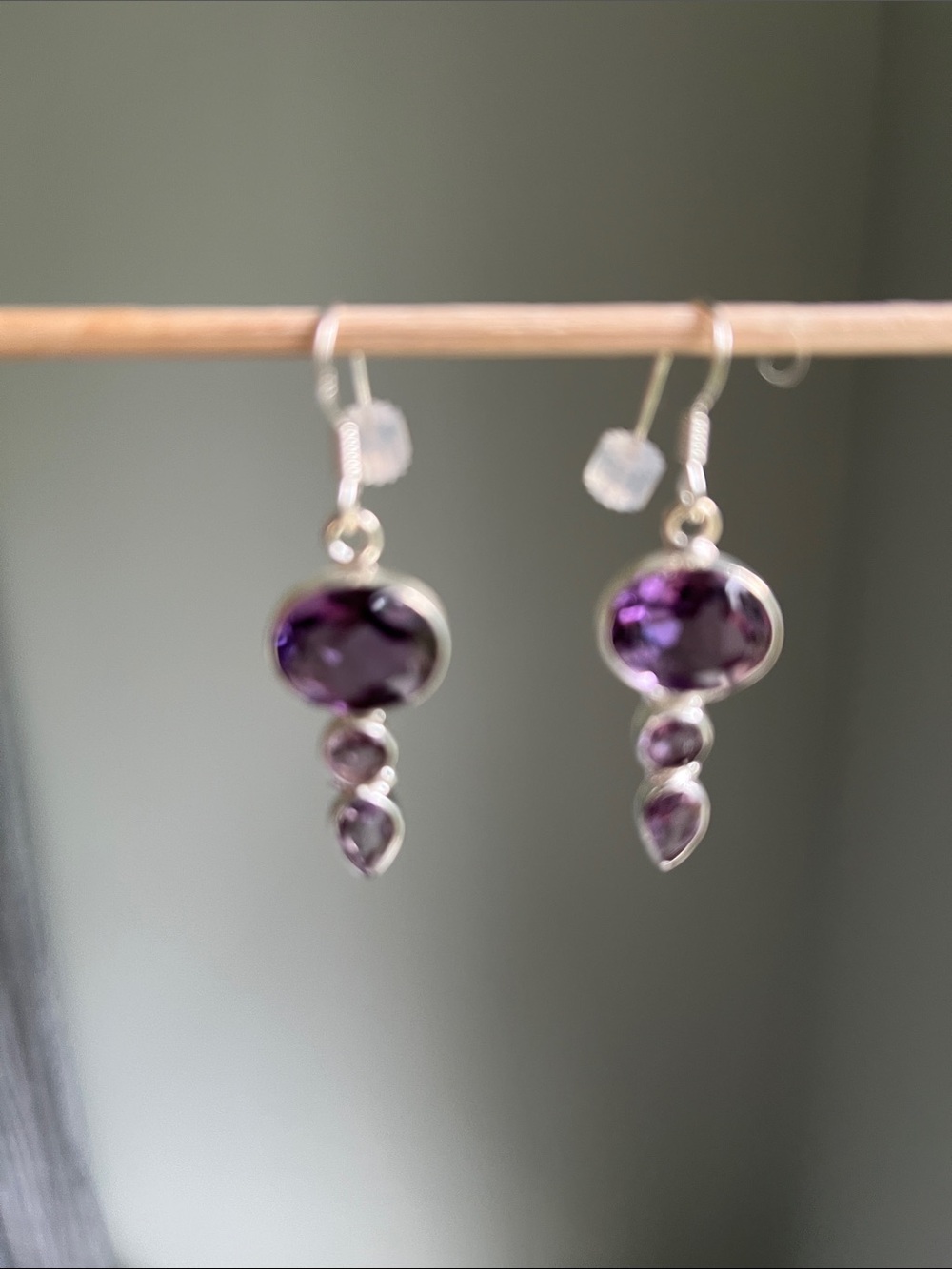 Sterling Silver Amethyst Drop Earrings - Purple - Picture 4 of 6